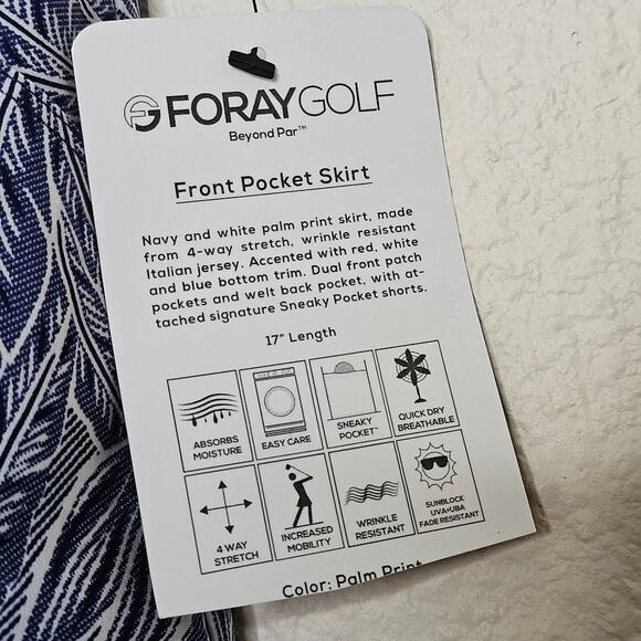 NWT foraygolf front pocket skirt navy white palm print skort tennis size small - Picture 2 of 8